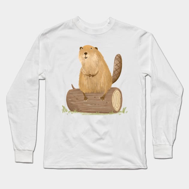 Beaver on a Log Long Sleeve T-Shirt by Sophie Corrigan